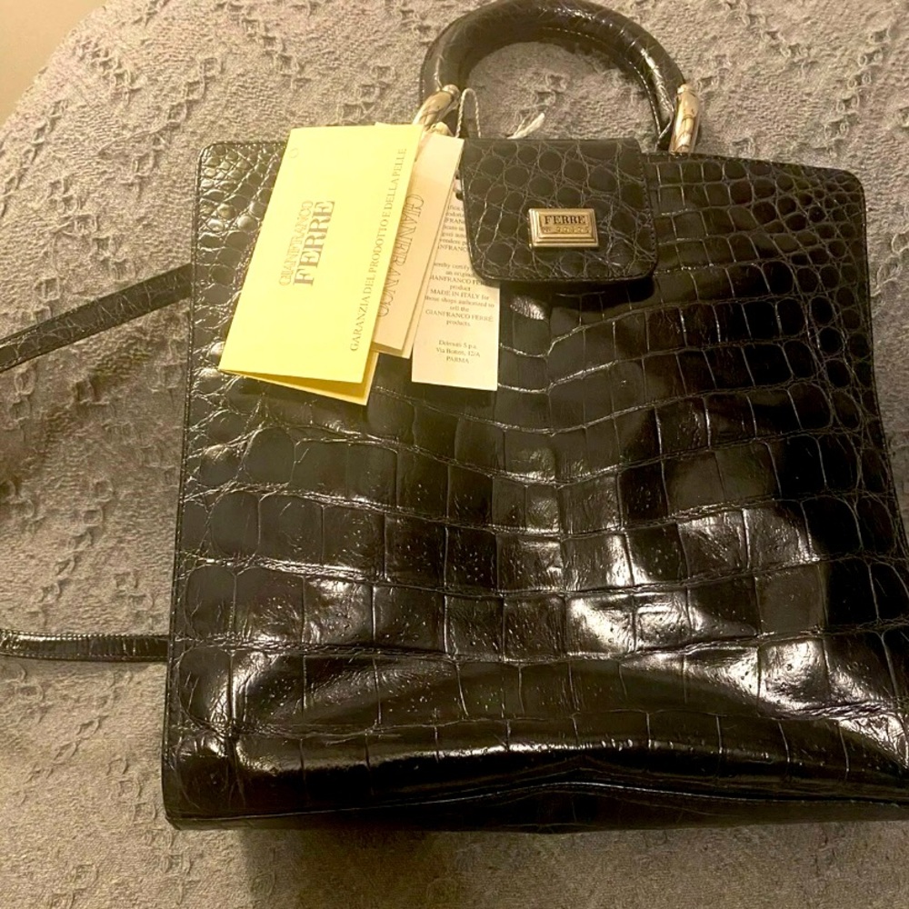 Authentic Gianfranco Ferre Black Real Crocodile Bag-New With tags & Verification